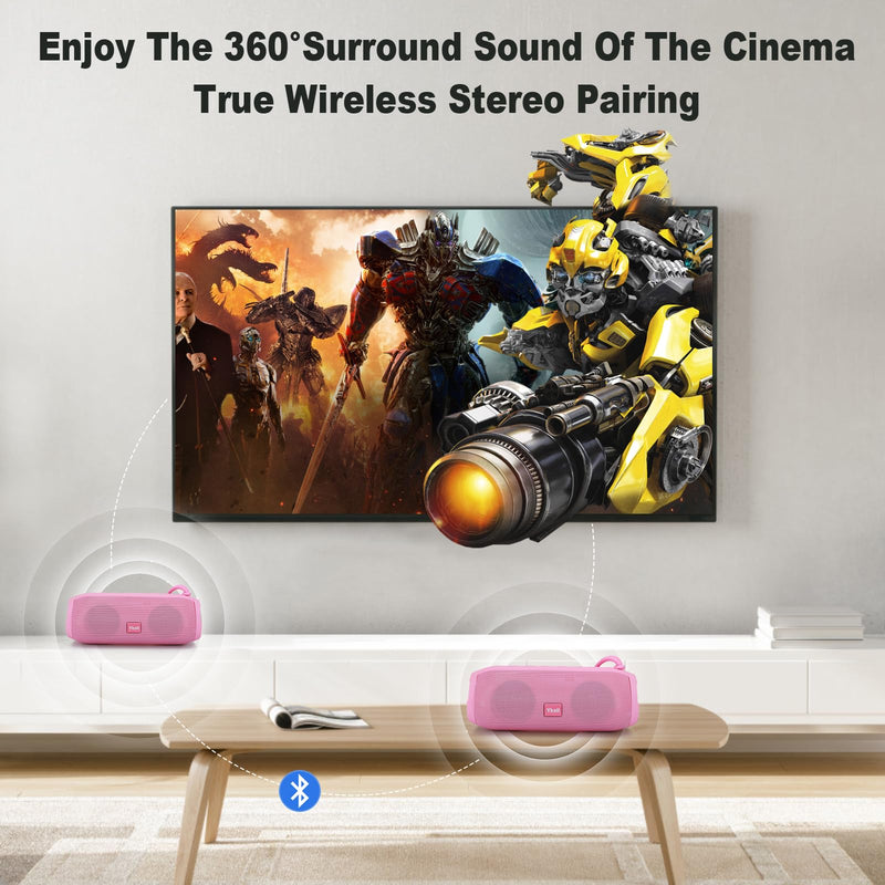 [AUSTRALIA] - Bluetooth Speakers, Portable Bluetooth Speaker Wireless with 20W Loud Stereo Sound, TWS Pairing, IPX6 Waterproof Shower Speakers, 36H Playtime, RGB Light Speaker, Built-in Radio Mode Light Pink 