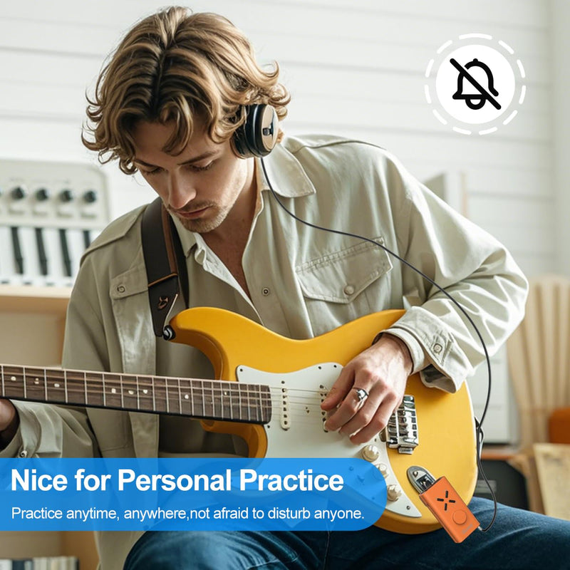 Guitar Headphone Amp Multi Effects Pocket Rechargeable Portable Mini Electric Guitar Headphone Amp Modulation Delay Reverb (Orange) Orange