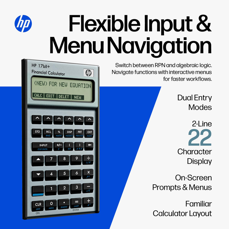 HP 17bII+ Financial Calculator – 250+ Professional Functions for Business, Finance & Accounting – RPN, Algebraic Entry, College Math Solver, 2-Line Display, 28KB Memory – Includes Case, Cleaning Cloth | For business, finance and accounting, college mat...
