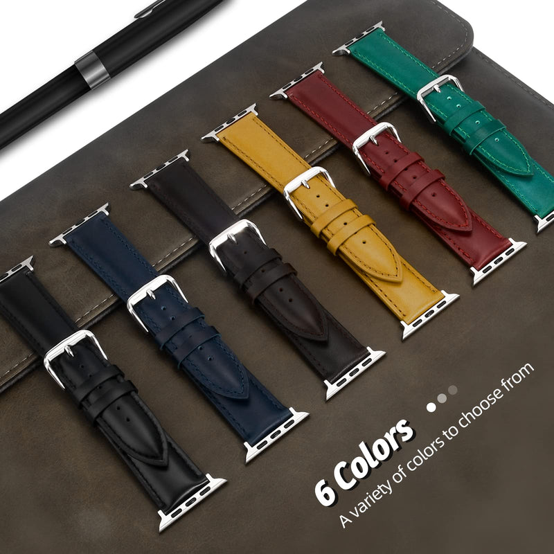 Compatible with Apple Watch Bands 49mm 45mm 44mm 42mm 41mm 40mm 38mm, Genuine Leather Accessories Replacement Wristband for iWatch Ultra2, Ultra, SE3 SE2 SE Series 9 8 7 6 5 4 3 2 1 Deepred 49/45/44/42mm