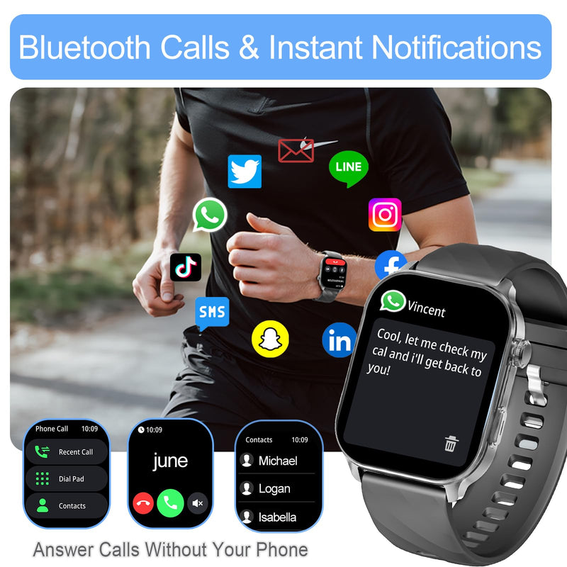 Smart Watch for Men Women (Answer/Make Calls), with Built-in GPS, 2.1" HD Screen, Heart Rate/Sleep Monitor,110+ Sport Modes, Fitness Tracker, Compatible with Android & iPhone Black