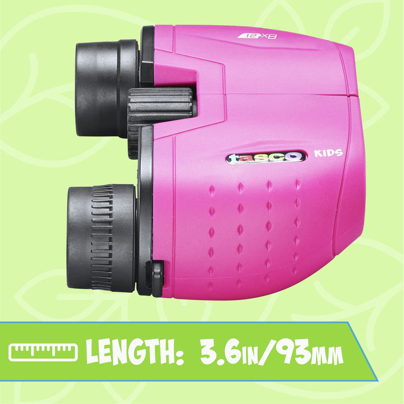 Tasco Kids Binoculars 8x21, Compact Binoculars for Kids Ages 3-12, Great for Adventures, Hiking, Camping, Travel, Bird Watching Not-Foldable Pink