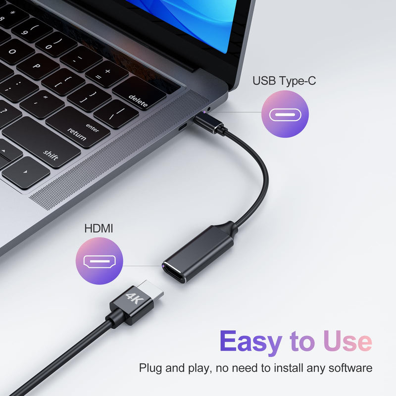 RayCue USB C to HDMI Adapter 4K, USB Type-C to HDMI Adapter [Thunderbolt 3/4 Compatible] with iPhone 15 Pro/Max, MacBook Pro/Air 2023, iPad Pro, iMac, S23, XPS, Surface and More 1 pack Black