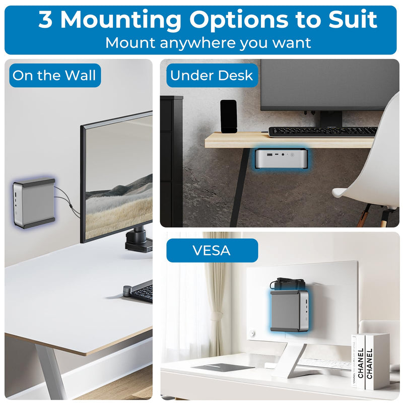Metal Mini PC VESA Mount for Beelink SER5 Pro, EQi12, SER5 MAX, SER8, SER9 Pro, SER9, SER8 Pro, SER6, EQR6, EQR5, SEi13 Pro, SEi14, Vesa/Wall/Under Desk, Mount for Beelink, with Holder, Black