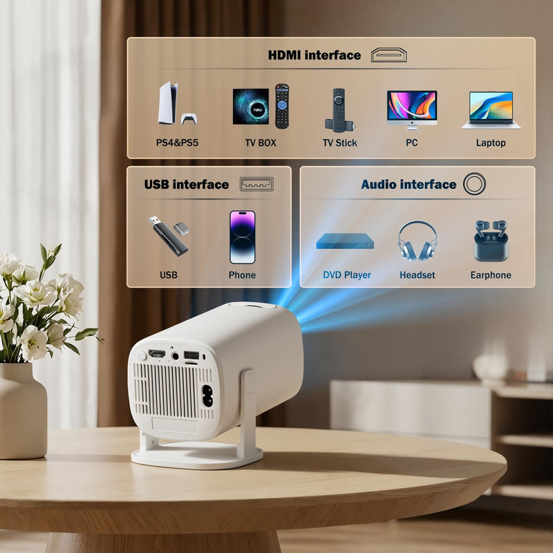 [AUSTRALIA] - Mini Projector with Wifi and Bluetooth, Build-in Android 14, Portable Projector Outdoor&Ceiling Use, Auto Keystonet&270°Rotatable, 200 Ansi, 4k Home Thearter Movie Projector for HDMI USB 