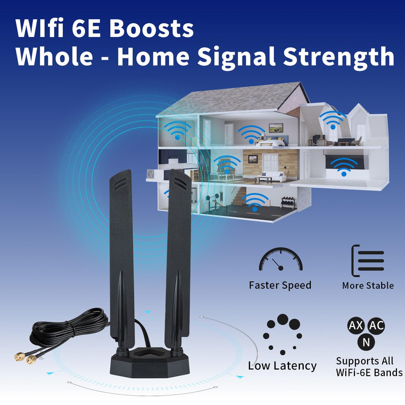 WiFi 6 6E Tri-Band 2.4GHz 5 GHz 6GHz Magnetic Base RP-SMA Antenna Boosts Signal for PC Desktop Computer Bluetooth Card WiFi 6E Card Gaming Motherboard