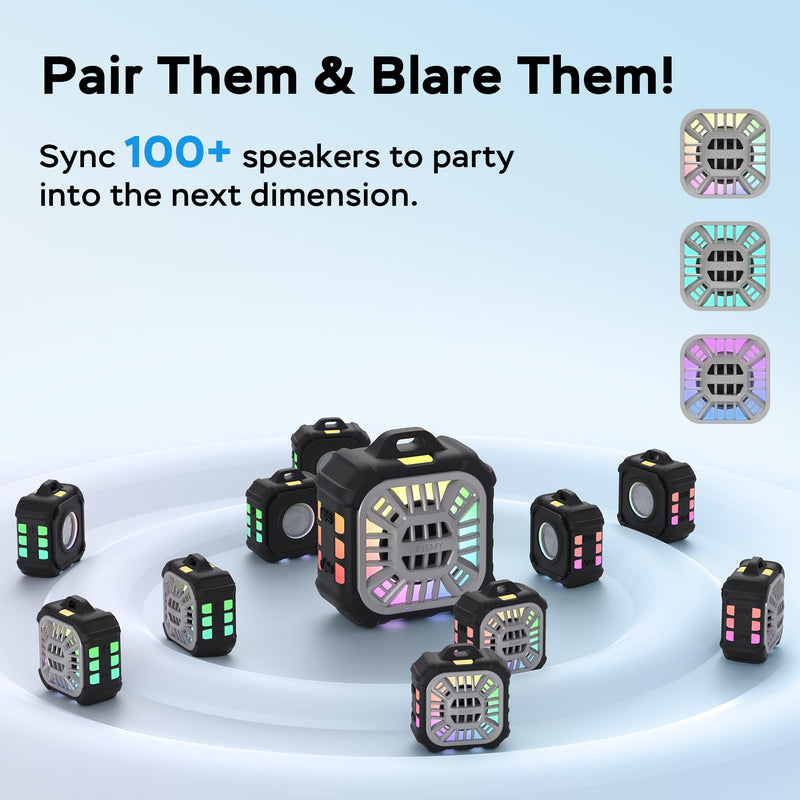 [AUSTRALIA] - INSMY IP67 Waterproof Bluetooth Speaker, Shower Speaker Portable Small Clip-on, Multi Sync 100+ Speakers, Big Volume Booming Bass, 24H Playtime/Floatable/RGB Lights for Outdoor/Kayak/Beach (Black) Black 