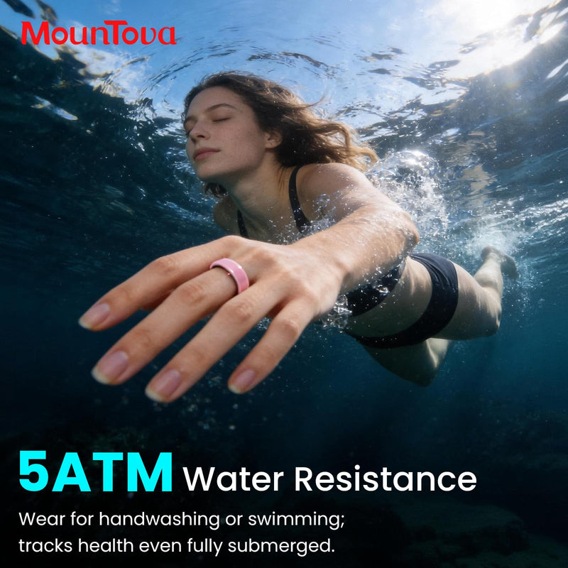 2026 Ceramic Smart Ring for Women&Couples, MounTova-T3-Ring, 24/7 Track Heart Rate, Sleep, SpO2, Stress, Cycles, IP68 Waterproof, No Subscription, iOS&Android (Pink,Size 7) Pink 7"