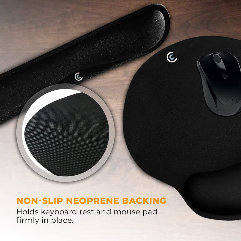 Wrist Rests for Keyboard and Mouse Pad Set - Memory Foam Cushion, Black - Ergonomic Wrists Hand Arm Rest Support for Laptop Computer Desk and Gaming - Carpal Tunnel Syndrome Relief Original