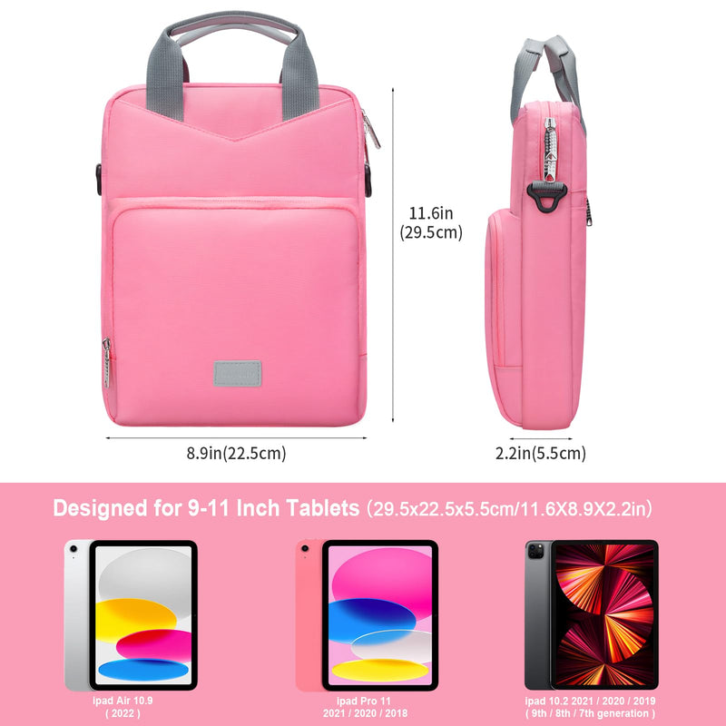 9-11 Inch Tablet Bags for Women, Padded Carrying Sleeve Case for iPad Pro 11 (2022-2018), iPad 10.9 (10th Gen), iPad Air (5/4th Gen), Galaxy Tab S9/S8 (Pink) Pink