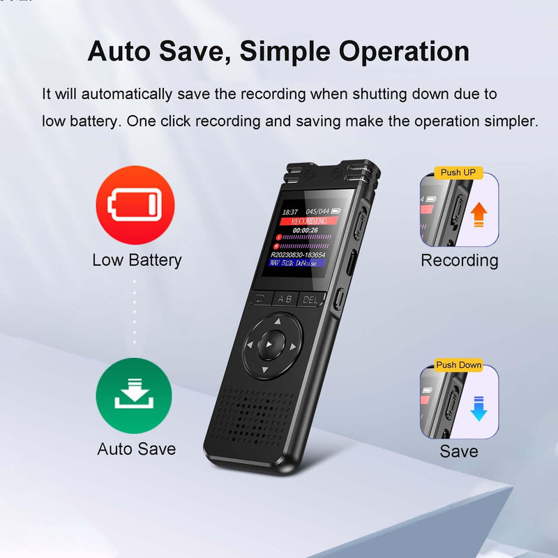 [AUSTRALIA] - 128GB Digital Voice Recorder with Playback Upgraded Voice Activated Recording with Premium Noise Reduction Dictaphone Device Perfect for Lectures Meetings Interviews 