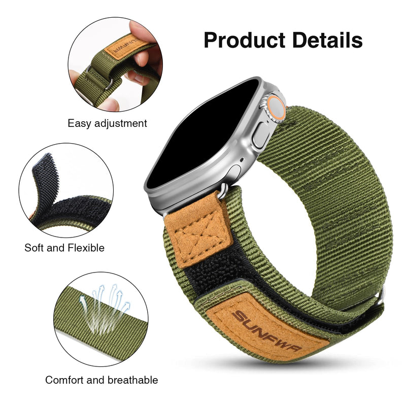 SUNFWR Compatible with Apple Watch Band 49mm 46mm 45mm 44mm 42mm, Rugged Velcro Straps for iWatch Ultra Series 10/9/8/7/6/5/4/3/2/1/SE, Tough Apple Watch Replacement Bands for Men Women