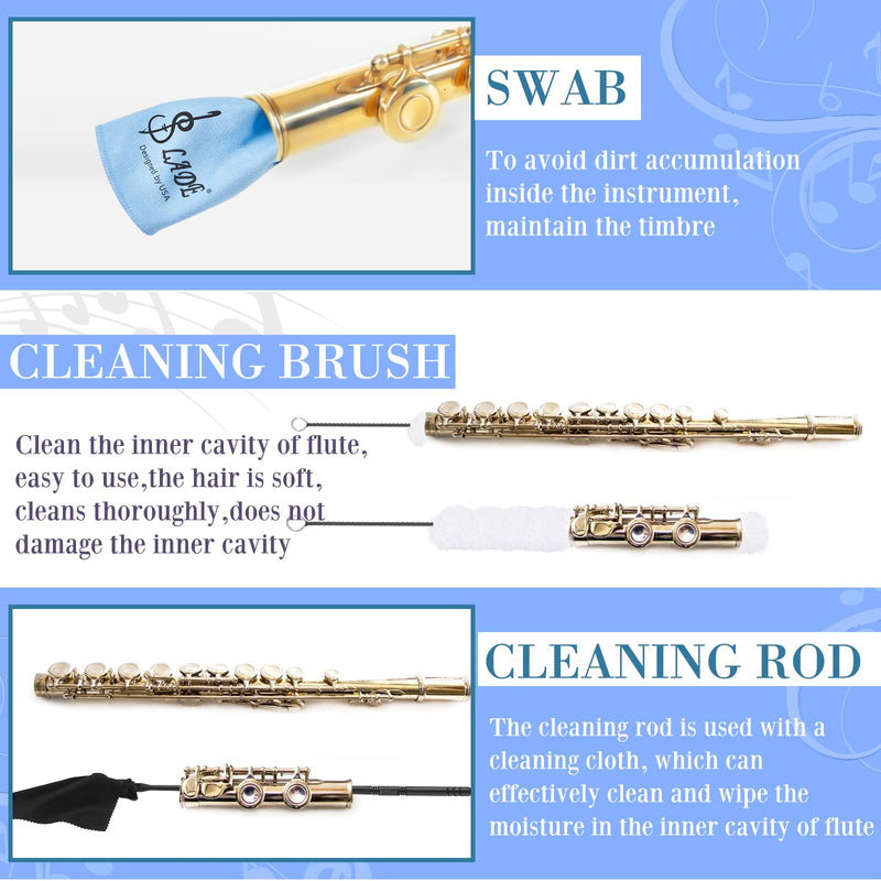 40 Pcs Flute Cleaning Kit Flute Accessories All in 1 Flute Cleaner Kit Maintenance Kit Care Kit with Flute Cleaning Brush Flute Cleaning Rod Flute Swab Flute Plugs Thumb Rest Cushion (Blue) Blue