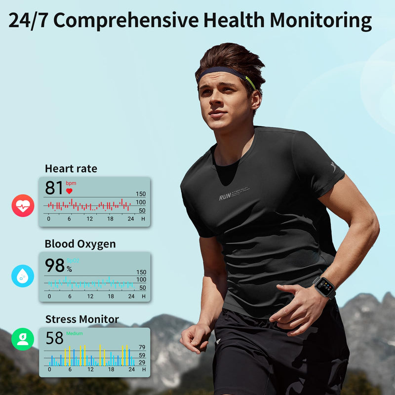 WNH Smart Watch for Men/Women Android & iPhone, 1.8" Touch Screen Fitness Tracker with Alexa, Call & Notification Alerts, Heart Rate/Sleep/SpO2 Monitor, Pedometer, IP68 Waterproof, 120+ Sport Modes Black