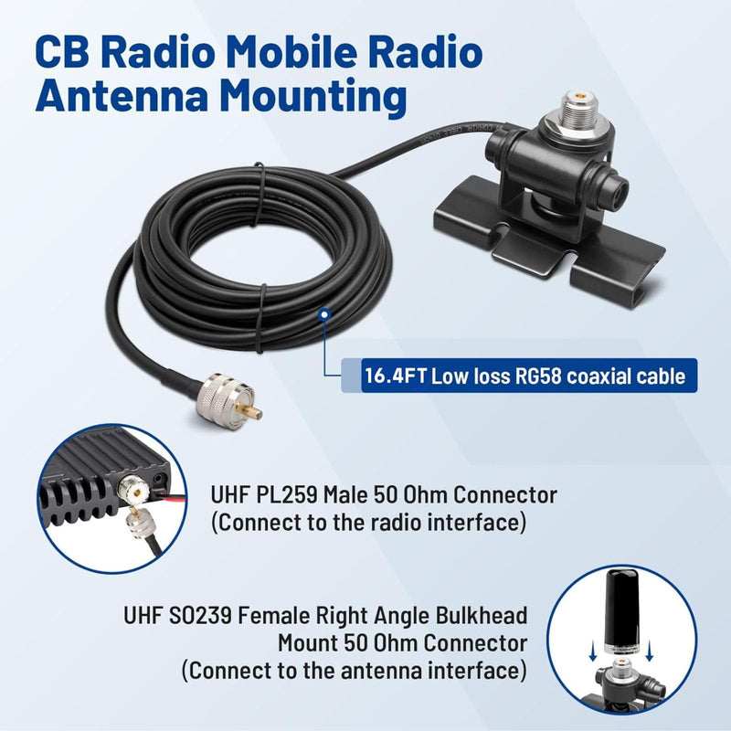 [AUSTRALIA] - Anina Car Antenna Lip Mount Bracket Fix Bracket Mounting UHF PL259 Male to SO239 Female RG58 Cable for Extension Cable for Mobile Radio/Ham Radio/Two Way Radio 
