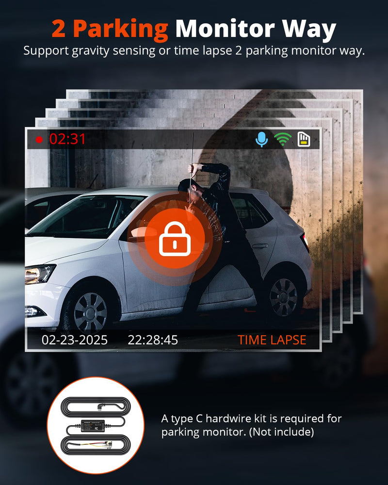 [AUSTRALIA] - 2K Dash Cam Front and Rear with 64GB SD Card, Wireless WiFi Dash Camera for Cars, 1.5'' Screen Mini Dashcam Front and Back, Support G-Sensor/Time Lapse 2 Kinds Parking Monitor 