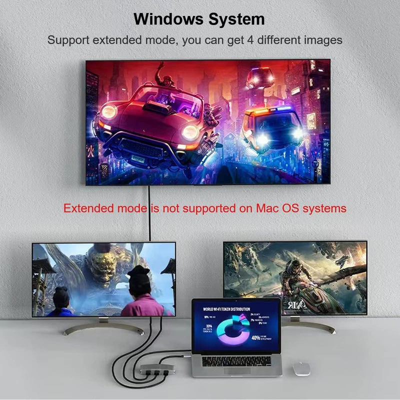 DisplayPort to 3 HDMI Splitter, DP 1.4 to HDMI Multi Monitor 3 Port Support Dual 4K@60Hz Compatible Windows and Mac OS