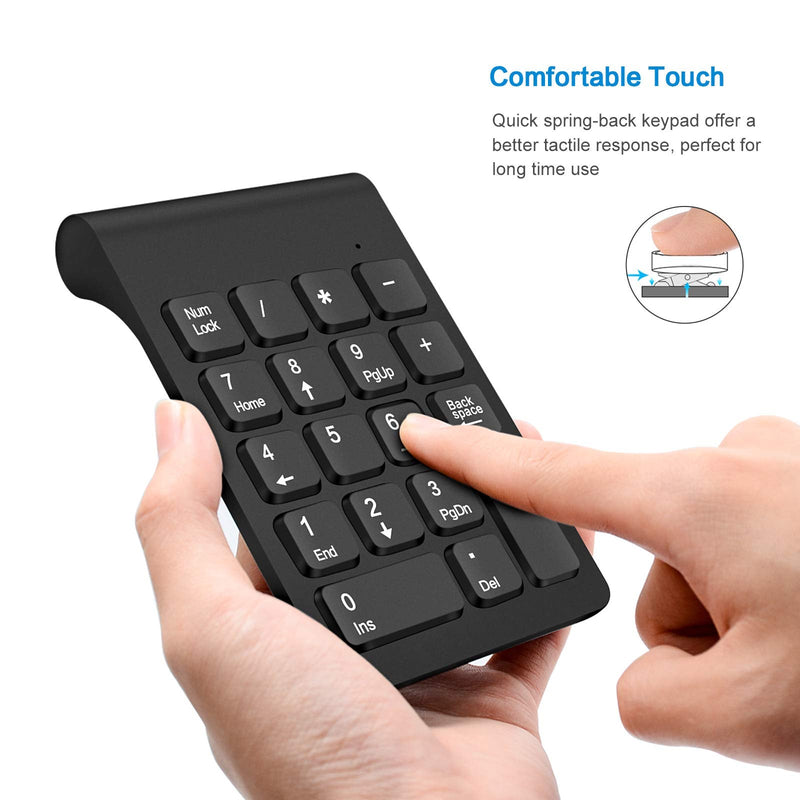 Wireless Numeric Keypad, TRELC Mini 2.4G 18 Keys Number Pad, Portable Silent Financial Accounting Numeric Keypad Keyboard Extensions with Wireless Mouse for Laptop, PC, Desktop, Notebook(Black) Black