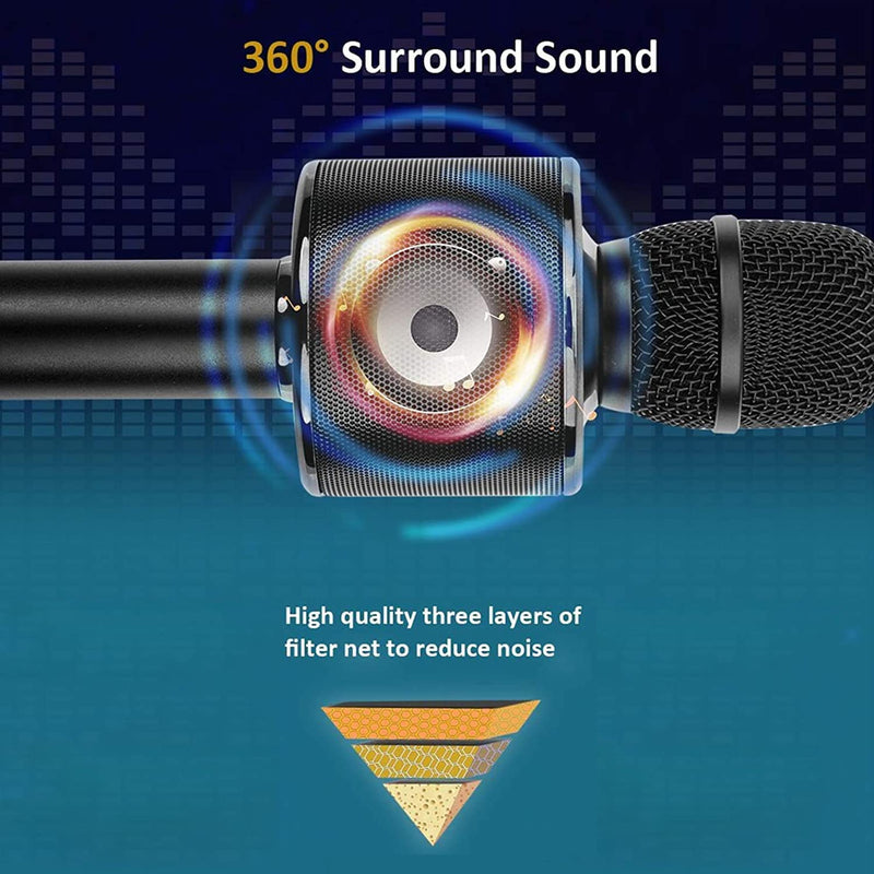 [AUSTRALIA] - BONAOK Wireless Bluetooth Karaoke Microphone,3-in-1 Portable Handheld Karaoke Mic Speaker Machine Home Party Birthday for All Smartphones Q37 (Black) Black 