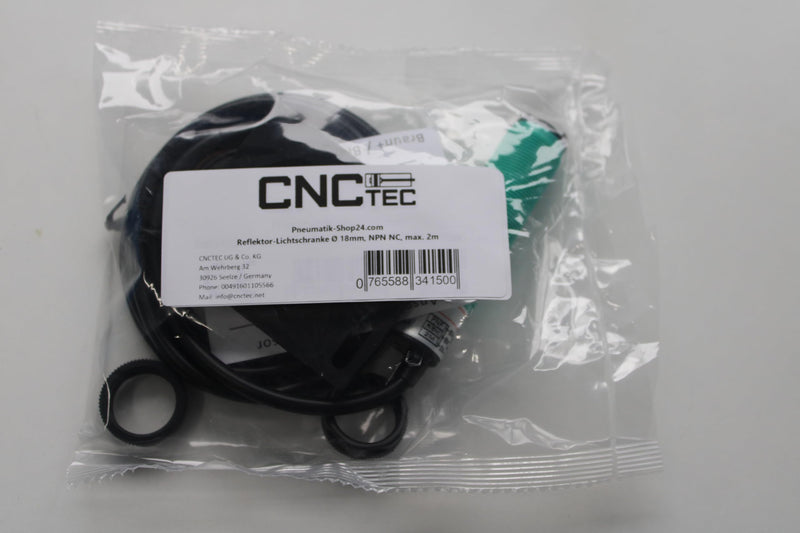 Reflector Photoelectric Sensor 6-36 Volt DC NPN NC, Diameter 18 mm Light Barrier with Mirror IR Photoelectric Sensor up to 2 Metres (Reflection Light Barrier, 2 Metres, Diameter 18 mm, NPN NC)