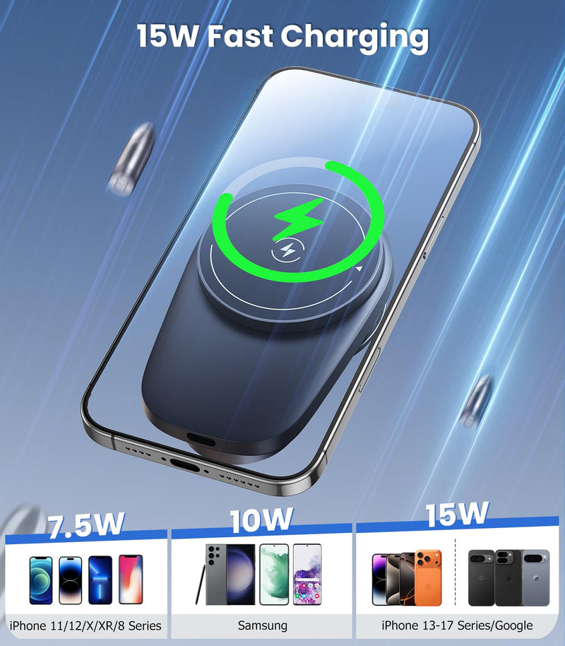 Long-arm Wireless Magnetic Car Phone Holder Mount with Cooling Fan & RGB Lights, 15W Fast Charging Auto-Rotate Charger for iPhone 17/16/15/14/13/12 S25 Samsung Google, Car Air Vent Mount Vent clip