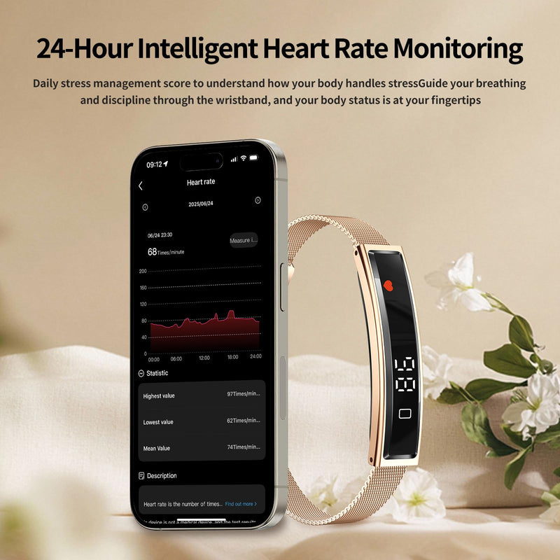 Smart Bracelet,Activity&Fitness Trackers,Touch Screen/Sleep Tracker/Heart Rate/Blood Oxygen,5ATM Waterproof,Multiple Sports Modes,Free App for iOS Android Rose Gold