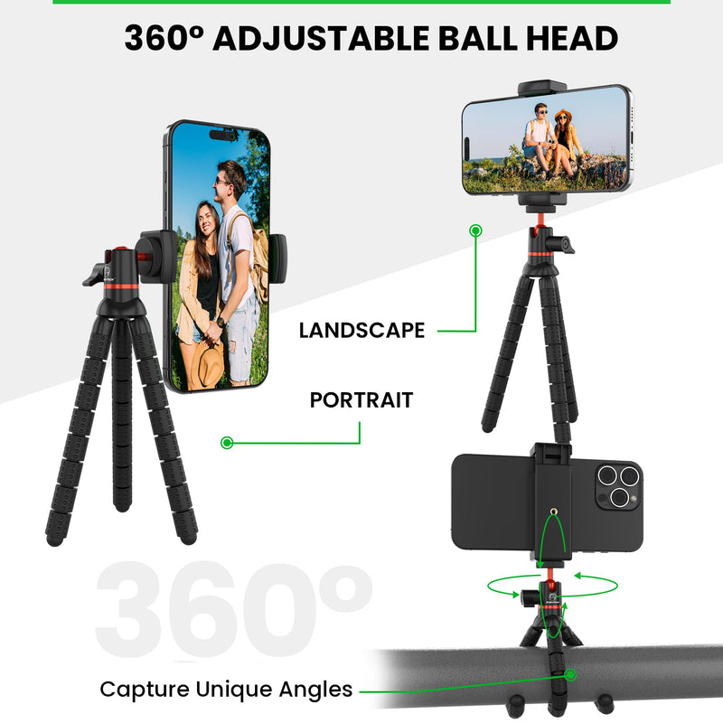 Mini Flexible Tripod for Cell Phones - iPhone Tripod Stand with Wireless Remote Shutter - Fits Any Phone - Portable, Small Travel Tripod for iPhone, Android, Camera & GoPro