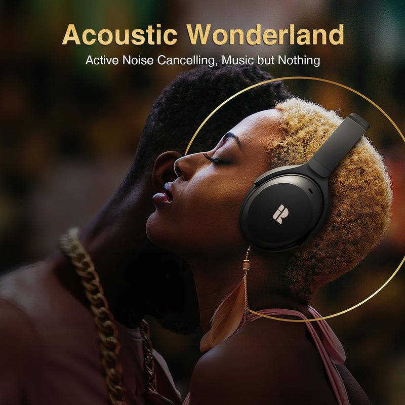 Bluetooth Headphones, Premium Active Noise Cancelling Wireless Headphones Over Ear, 50H Playtime, Hi-Res Audio, Deep Bass, Memory Foam Ear Cups for Travel, Home Office | Hi-Res, cVc 8.0 Noise Canceling Mics, ANC, Deep Bass, 3.5mm Cable, Foldable Carry ...