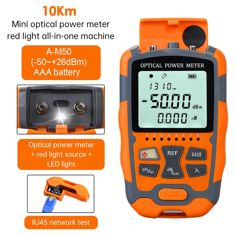 [AUSTRALIA] - Fiber Optic Tester Portable Fiber Light Power Meter -50~26dBm, SC/FC/ST Universal Interface Built-in 10Km Fault Detector with FC to LC Adapter 1PC M50 & 10Km 1PC 