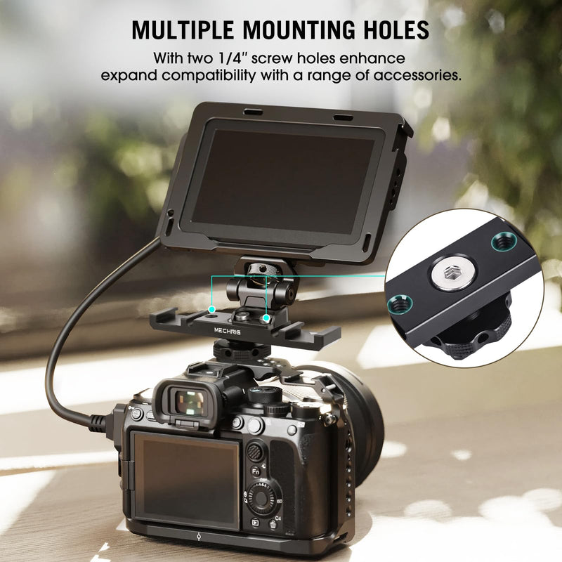 [AUSTRALIA] - Dual Cold Shoe Extension Bar Mount, Aluminum Dual Hot Shoe Mount Bracket with 1/4" Thread & Cable Slot, Cold Shoe Bracket for DSLR Camera LED Video Light Microphone Monitor (62034) 