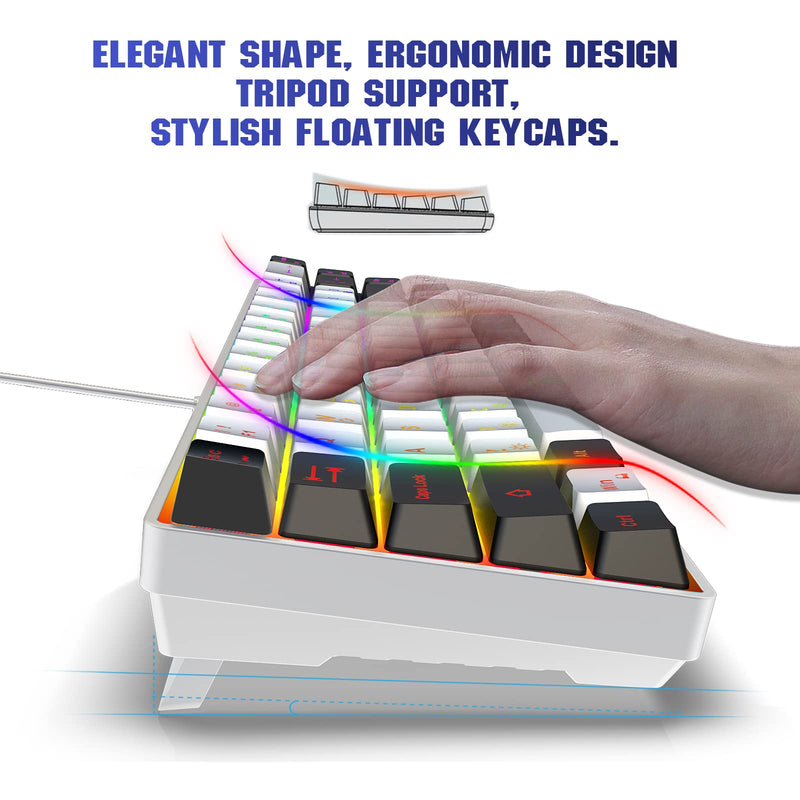 Snpurdiri 60% Gaming Keyboard, RGB Backlit Mini Keyboard,Built-in Steel Plate, Membrane Keyboard but Super Mechanical Feel for Windows PC Gamers(68 Keys,White-Black) White Black