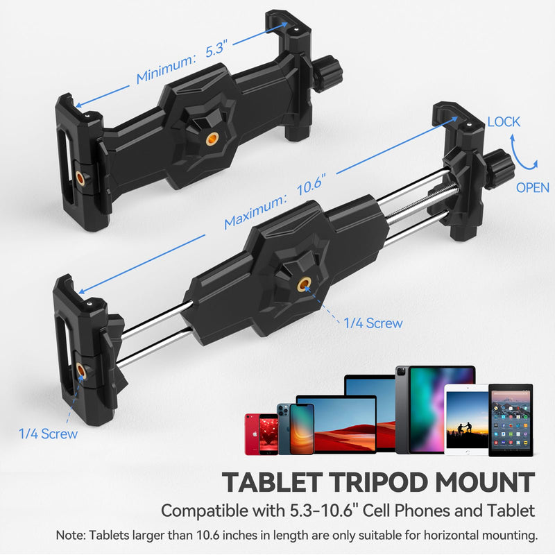 [AUSTRALIA] - iPad and Phone Tripod Mount Adapter with Ball Head, iPad Holder for Tripod, 360 Rotatable Tablet Clamp Mount fits iPad Pro 12.9, iPad Air Mini 3 4, Galaxy Tab, Surface Pro, Selfie Stick(5.3-10.6") Black 