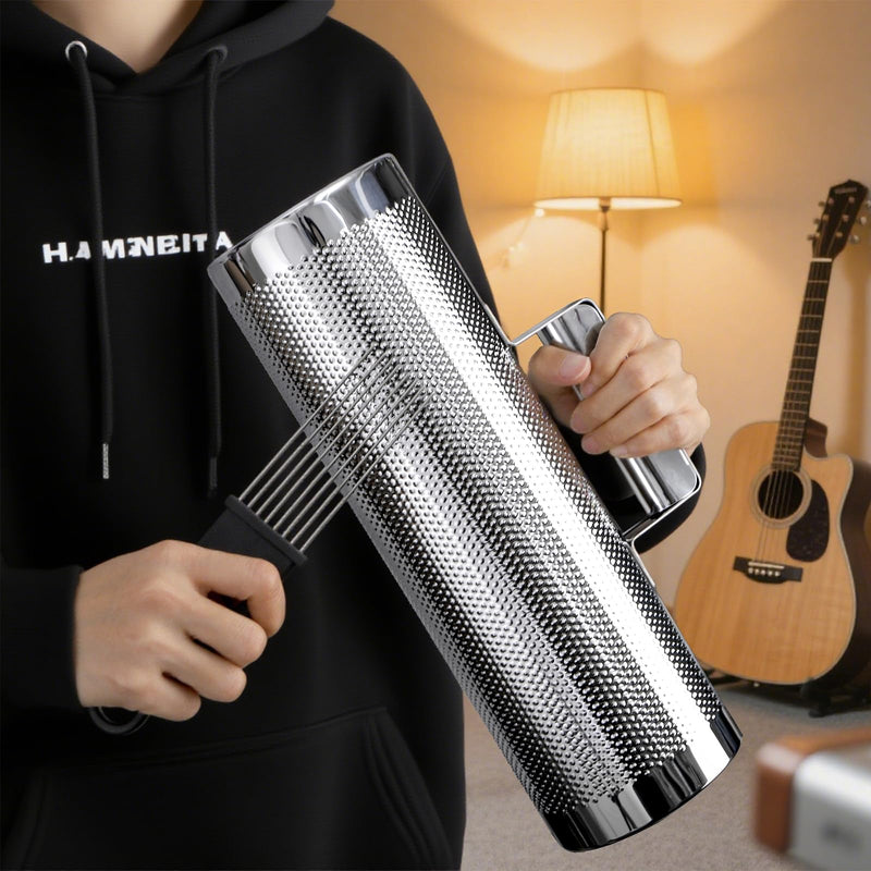 Foraineam Stainless Steel Guiro with Scraper, 12" x 4" Professional Latin Hand Percussion Instrument, Band Accompaniment Musical Training Tool Metal Guiro Shaker Instrument