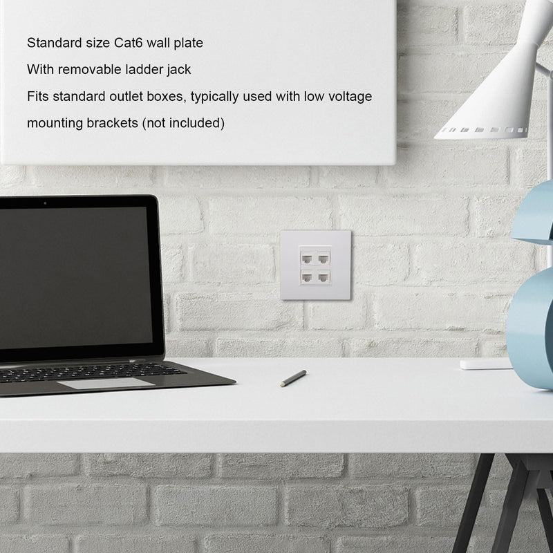 Ethernet Wall Plate 4 Port Cat 6 Ethernet Wall Socket Socket to Female Network Wall Plate Compatible with CAT5 CAT5E CAT6A Keystone Inline Coupler Wall Plate Devices