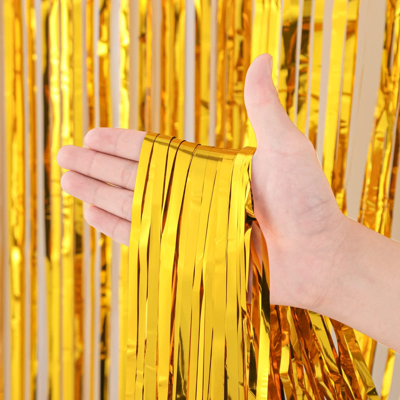 3 Pack 3.3x8.2 Feet Gold Foil Fringe Backdrop Curtains, Tinsel Streamers Birthday Party Decorations, Fringe Backdrop for Graduation, Baby Shower, Gender Reveal, Disco Party 05 Gold