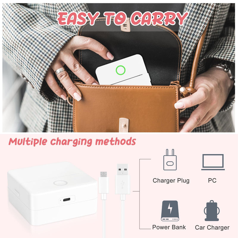 Mini Printer, Portable Thermal Printer with 10 Rolls Paper, Sticker Printer Machine, Study Printer for Notes, Photos, Journals, DIY, Mini Pocket Printer Compatible with Android & iOS 1 White Printer & 10 Rolls Paper