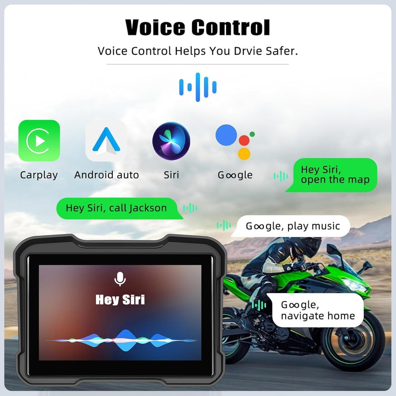 CAMECHO Portable Car Play Screen for Motorcycle, Wireless CarPlay & Android Auto for Motorbike, 5" IP68 Waterproof Touch Screen Motorcycle GPS Navigation System,Bluetooth, Support Siri USB TF EQ 12V 5 Inch+Tire Pressure