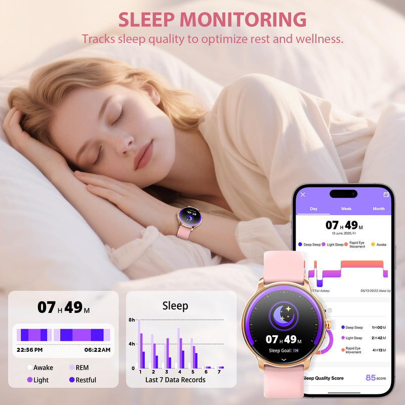 Smart Watch for Women Round Android iphone compatible IP68 Waterproof | Zolovip Womens Fitness Watch Answer/Make Call, Ultra thin 1.32" AMOLED, 100+ Sport Modes, Health/HR/Sleep, 2 Straps