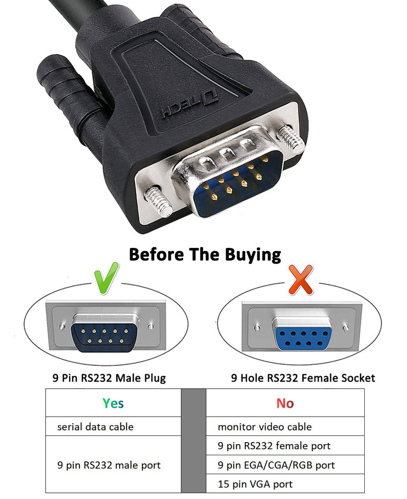 DTech DB9 RS232 Serial Cable Male to Male Null Modem Cord Full Handshaking 7 Wire Crossover for Data Communication Compatible with Computer Network Switch Router (1.5 Feet, Black) 1.5ft