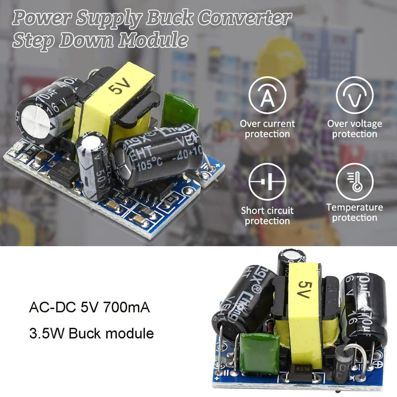 Youmile 5pcs AC-DC 5V 700mA 3.5W Buck Module Power Supply Buck Converter Step Down Module with Red and Black Cable 5V700mA (3.5W) old