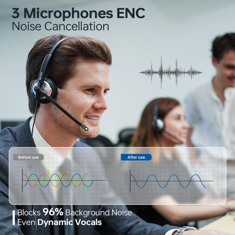 [AUSTRALIA] - Wired Headset with Noise Canceling Mic & in-Line Control, Business Headset with Microphone for PC, USB Computer Headset for Work Call Center, Home Office, Online Classes, Teams, Zoom 