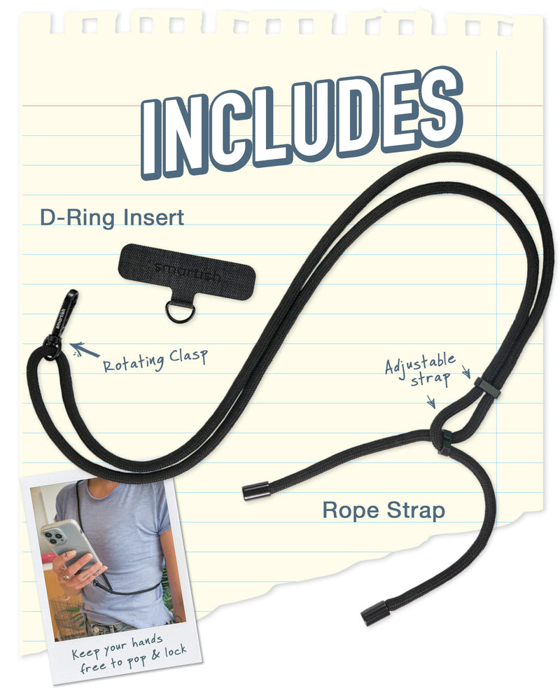 Smartish Phone Lanyard - Case Clinger - Universal iPhone Holder with Detachable Crossbody Shoulder Neck Strap - Adjustable Black Rope Rope Strap