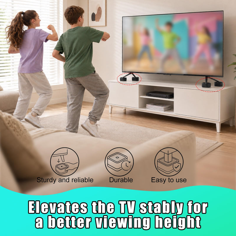 4pcs TV Stand Riser Blocks, Heavy-Duty TV Stand Height Riser Blocks Rectangular Stackable Design & Height Adjustable Non-Slip Television Elevation Pads for Home & Office
