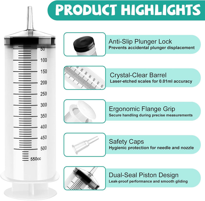 [AUSTRALIA] - Large Syringe 500 ml Reusable Liquid Syringe with Catheter Plastic Syringe with Large Capacity for Laboratory, Industrial, Garden and Pet Feeding 500ml 