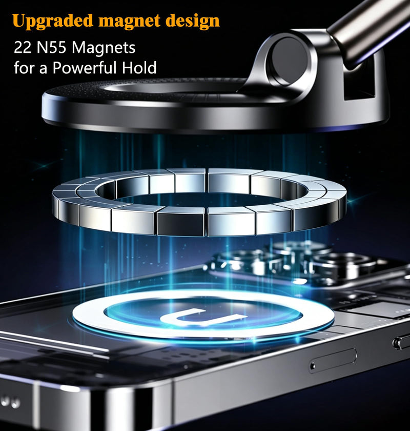 Vacuum Suction for MagSafe Car Mount, Magnetic Phone Holder | Powerful vacuum suction and strong magnetic hold, foldable design, fits iPhone & Android, perfect for car, gym and home Black