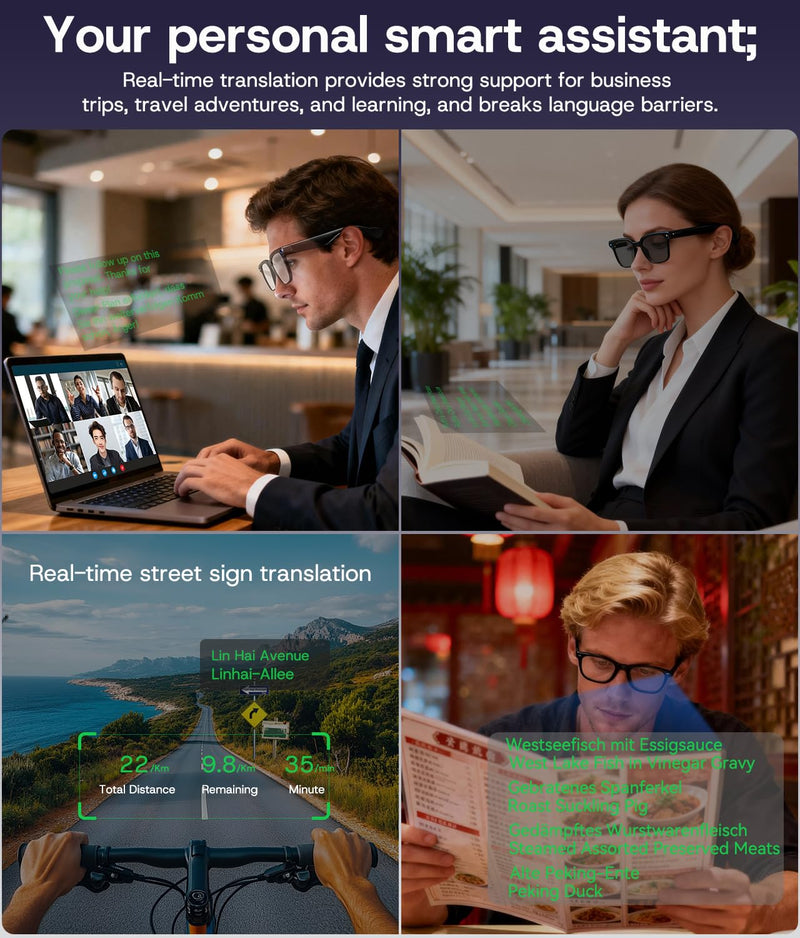 AI Smart Glasses, Bluetooth Glasses for Men, Women,8MP Camera, Real-time ChatGPT, AI Photo Recognition and Translation,Photochromic Transition Lenses, WiFi Transfer, for Life, Work and Travel