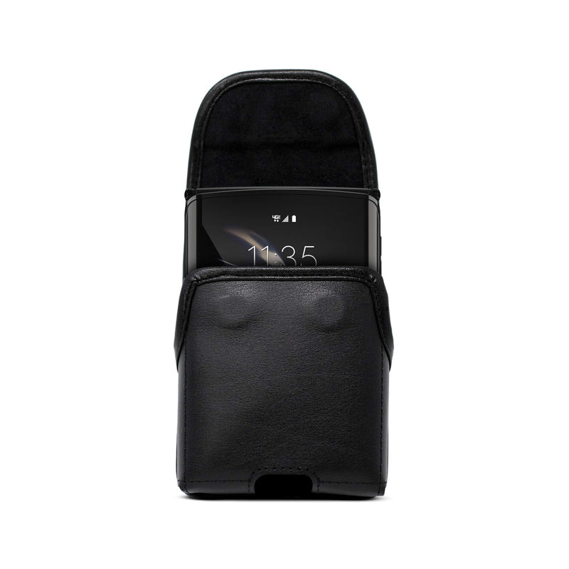 Turtleback Holster Designed for Motorola Razr (2020) 5G (2019) Vertical Belt Case Black Leather Pouch with Executive Belt Clip, Black Leather / Flush Clip Vert