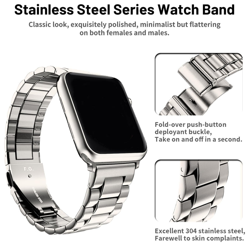 Fullmosa Compatible Metal Mesh Apple Watch Band 44mm/45mm/42mm Gold with Case & Compatible Stainless Steel Apple Watch Band with case 44mm/45mm/42mm,Starlight