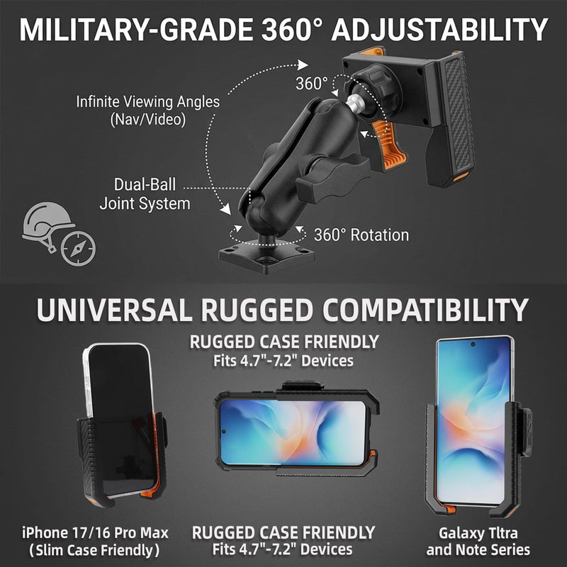 xik Phone Holder Mount for Boat, Kayak & Truck - Square AMPS Base | 3.54” Medium Arm, [1s Quick Lock & Release] [360° Adjustable], Fits 4.7"-7.2" Phones, Surface Mount for Dashboard Medium(3.54" Arm)