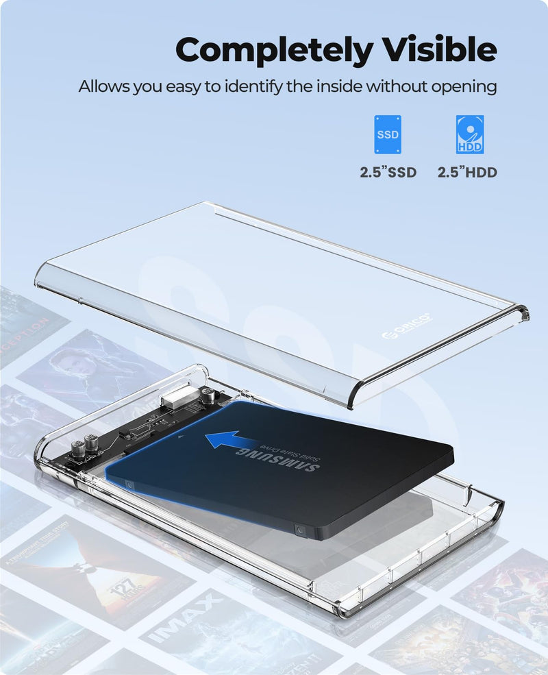 [AUSTRALIA] - ORICO 2.5'' External Hard Drive Enclosure USB 3.0 to SATA III Tool-Free Clear Hard Disk Case for 2.5 inch 7mm 9.5mm SATA HDD SSD Max 6TB Support UASP(2139U3) 
